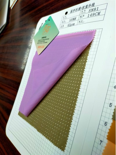 GZ-DG 原紗冰感+抗紫外線  UPF50+ SN81  成份:100%Nylon 幅寬:149CM 克重:62GSM 正面照